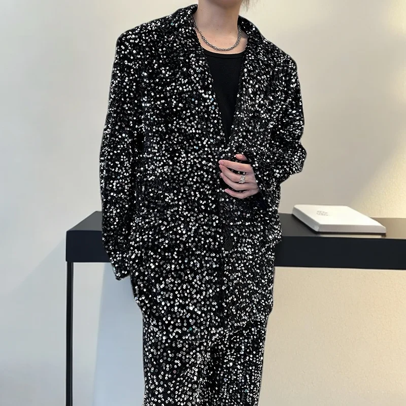 

Luxury Man Sequins Designer Suit Smoking Uomo Blazer+pant 2pcs Shiny Nightclub Dinner Band Stage Performance Men's Suit Set