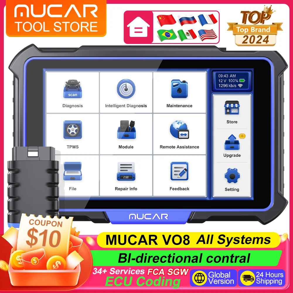 MUCAR VO8 Professional Diagnostic Tools OE Full System OBD2 Scanner With Active Test ECU Coding 34 Reset Lifetime Free Update