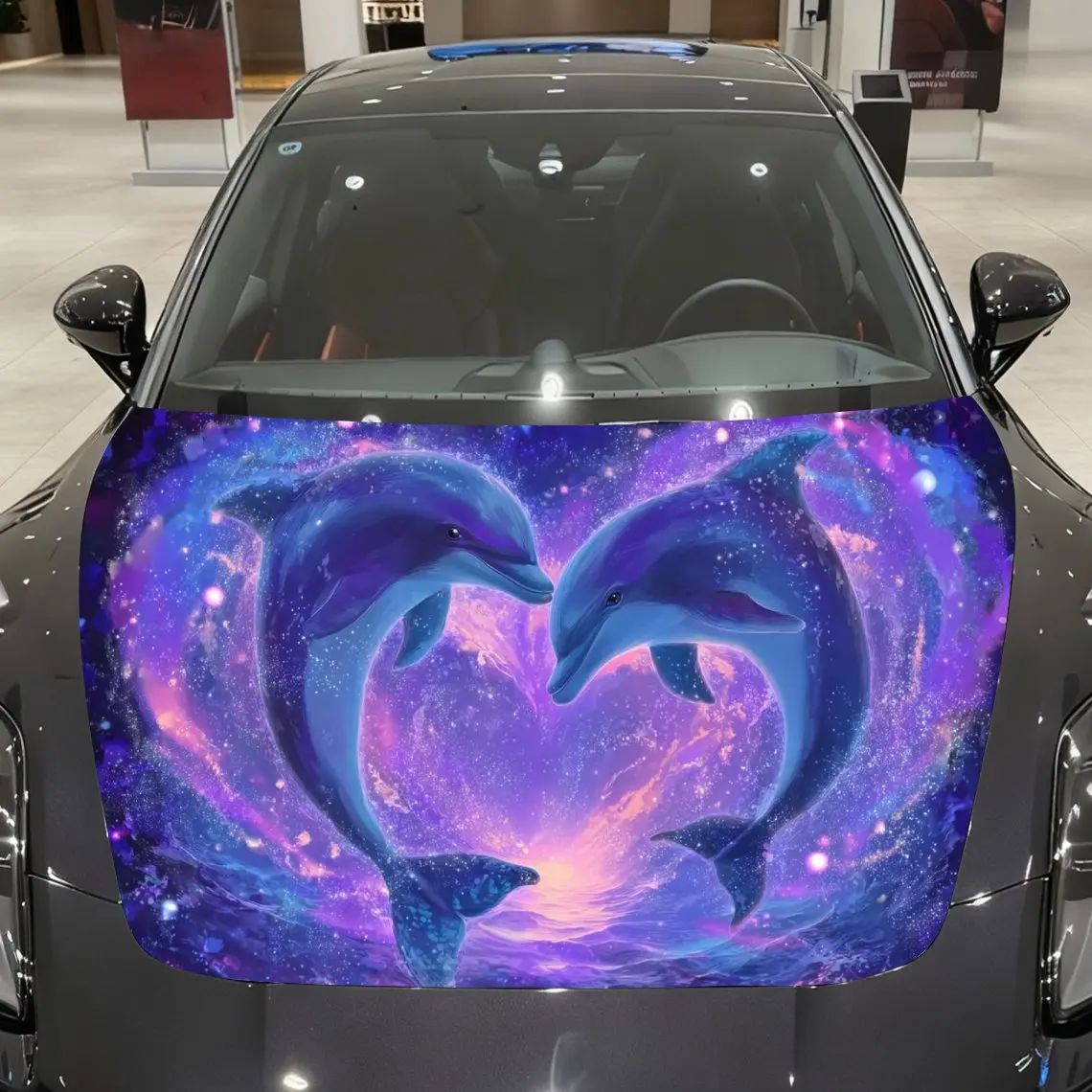 

Celestial Dome Sea Dolphin Heart Melody Car Vinyl Wrap, PVC Material Waterproof Car Hood Sticker, Self-Adhesive Scratch-Resistan