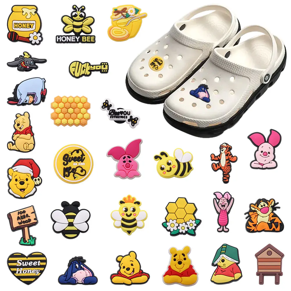 Hot Sale 1pcs PVC Shoe Charms Pooh Bear Winnie Piglet Tigger Eeyore Accessories Sandals Shoes Decorations For Kids X-mas Gifts