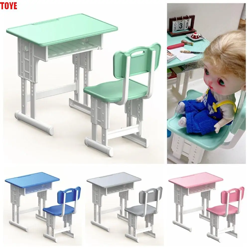 Simulated Dollhouse Desks Chairs Furniture Model Writing Study Miniature School Desks Play House Pretend Play Desk Model Toy