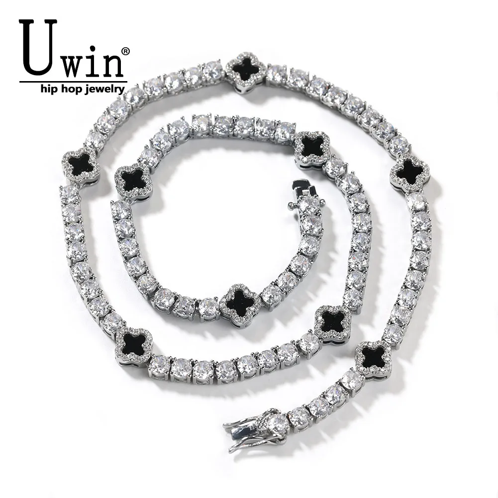 UWIN Tennis Chain With Black Flower Full Iced Out CZ Cubic Zircon Fashion Luxurious Choker HipHop Jewelry