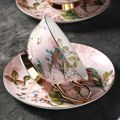 European bone china handmade gold coffee cup ceramic creative set 2 cups 2 saucers 1 spoon with stand Wedding Bridal Gifts