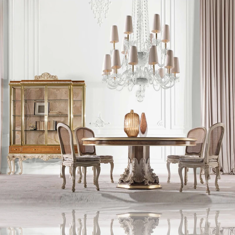 !@Italian Design Dining Room Furniture Classic French Luxury 8 Dining Chairs Antique Round Table for Dining Room Sets