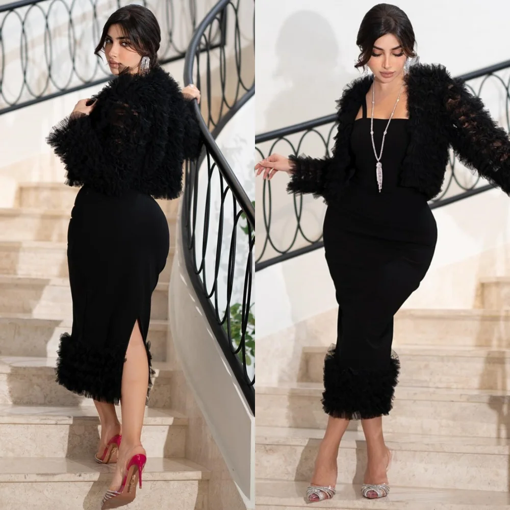 

Customized Mermaid Luxury Black Jersey Evening Dresses Exquisite Strapless Celebrity Gowns Temperament Special Occasion Gowns