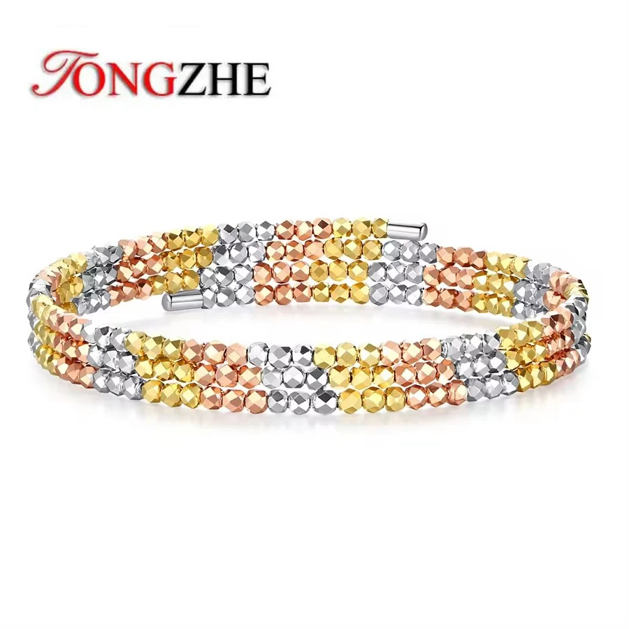 TONGZHE Colorful Elastic Beads 925 Sterling Silver High Carbon Gems Sparkling Beads Chain Adjust Bracelets Jewelry Girls Gift