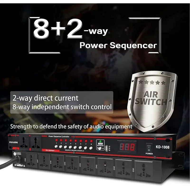 10-Way High Power Sequencer Regulator - 8 Independent Switching Rack Power Supplies Rack-Mount Audio Power Regulator Voltage view 3