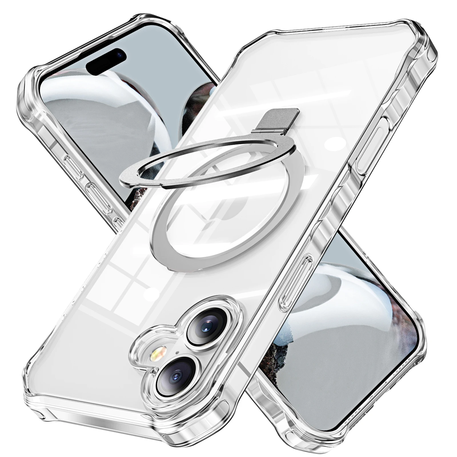 

Fit iPhone 17 Matte & Clear Kickstand Phone Case,Compatible with MagSafe Shockproof Protection Translucent Cover