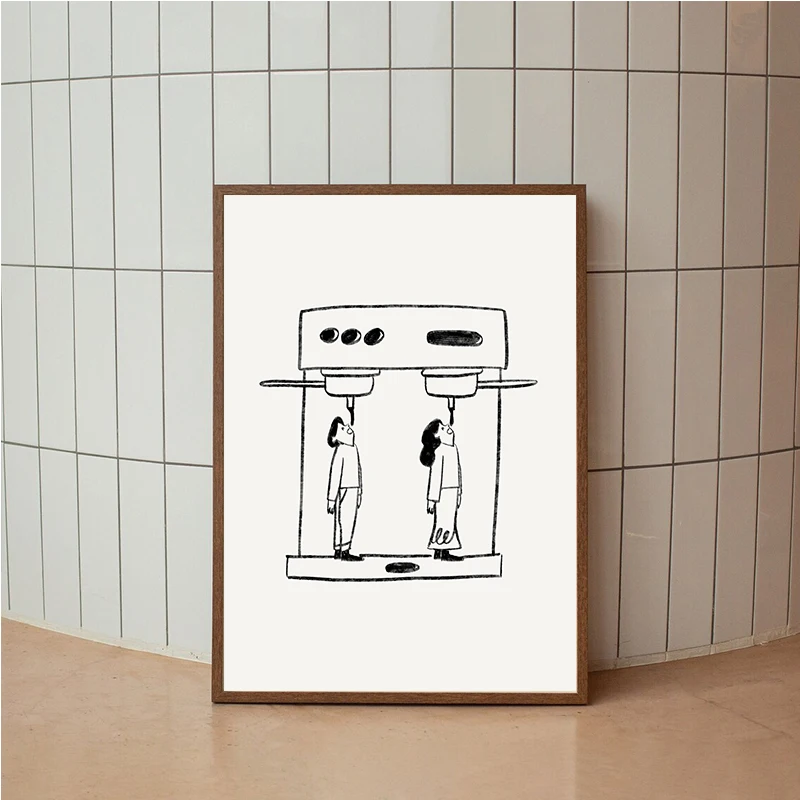 Art Print Poster Espresso Please Canvas Painting Cartoon Wall Picture Kitchen Cafe Decor Abstract Line Coffee Drink