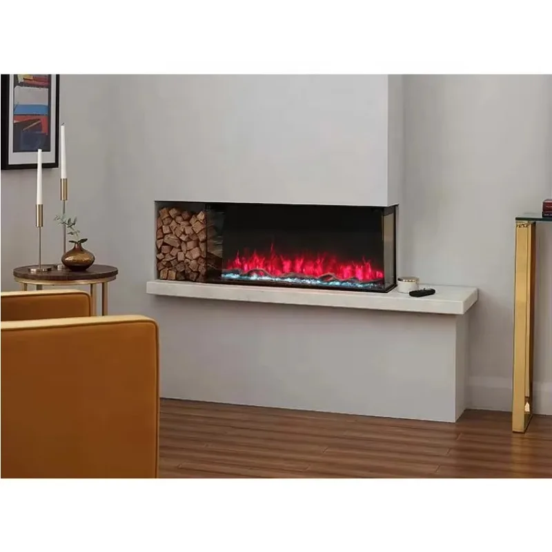 

【Hot】Modern Fireplace Electric Flame 3 Sided Glass View Wall Electric Fire Place Heater 40 Inch