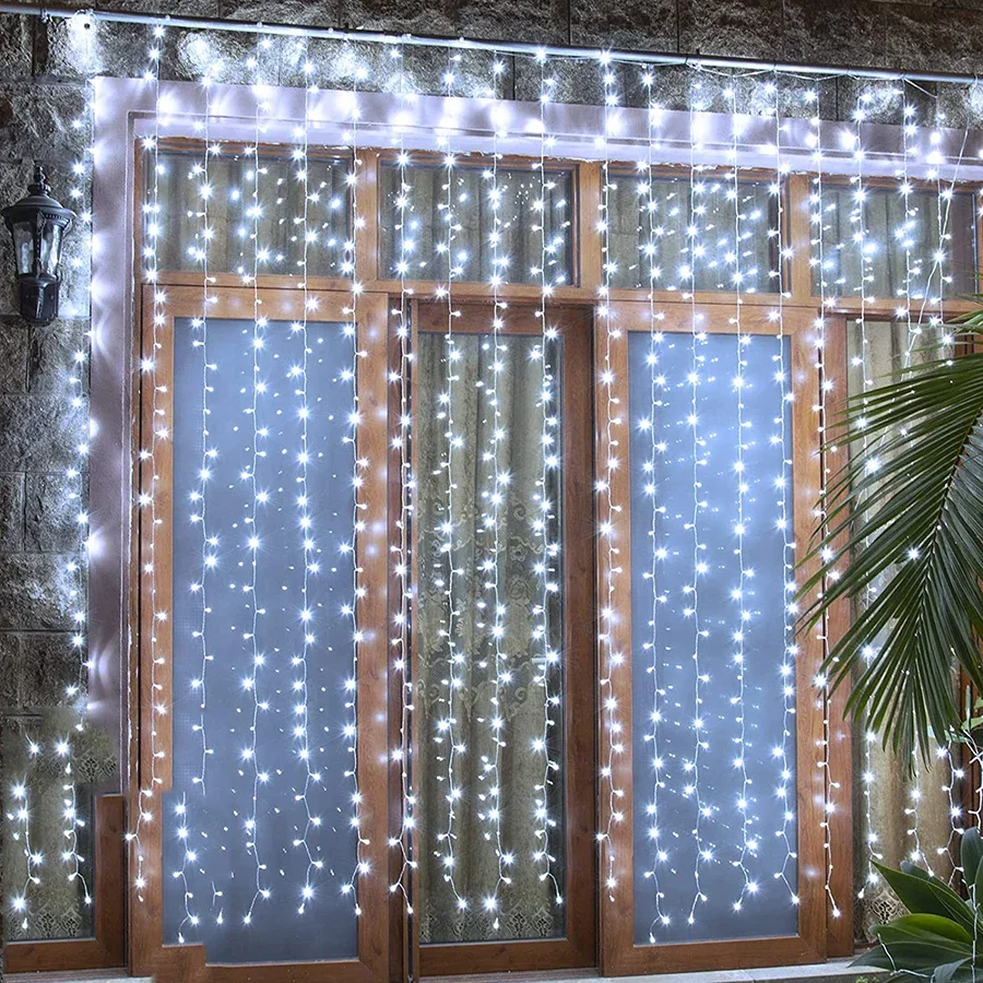 3X2M 3X3M 6X3M Christmas Curtain String Light with Remote Outdoor Fairy Curtain Icicle Light for  Window Wall Backdrop Decor