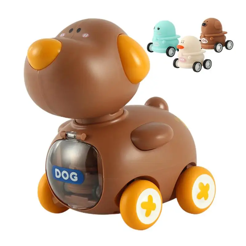 Macchinine dei cartoni animati Mini macchinine a forma di cucciolo di cartone animato con veicoli catapulta giocattoli multifunzionali creativi per auto con gomma morbida