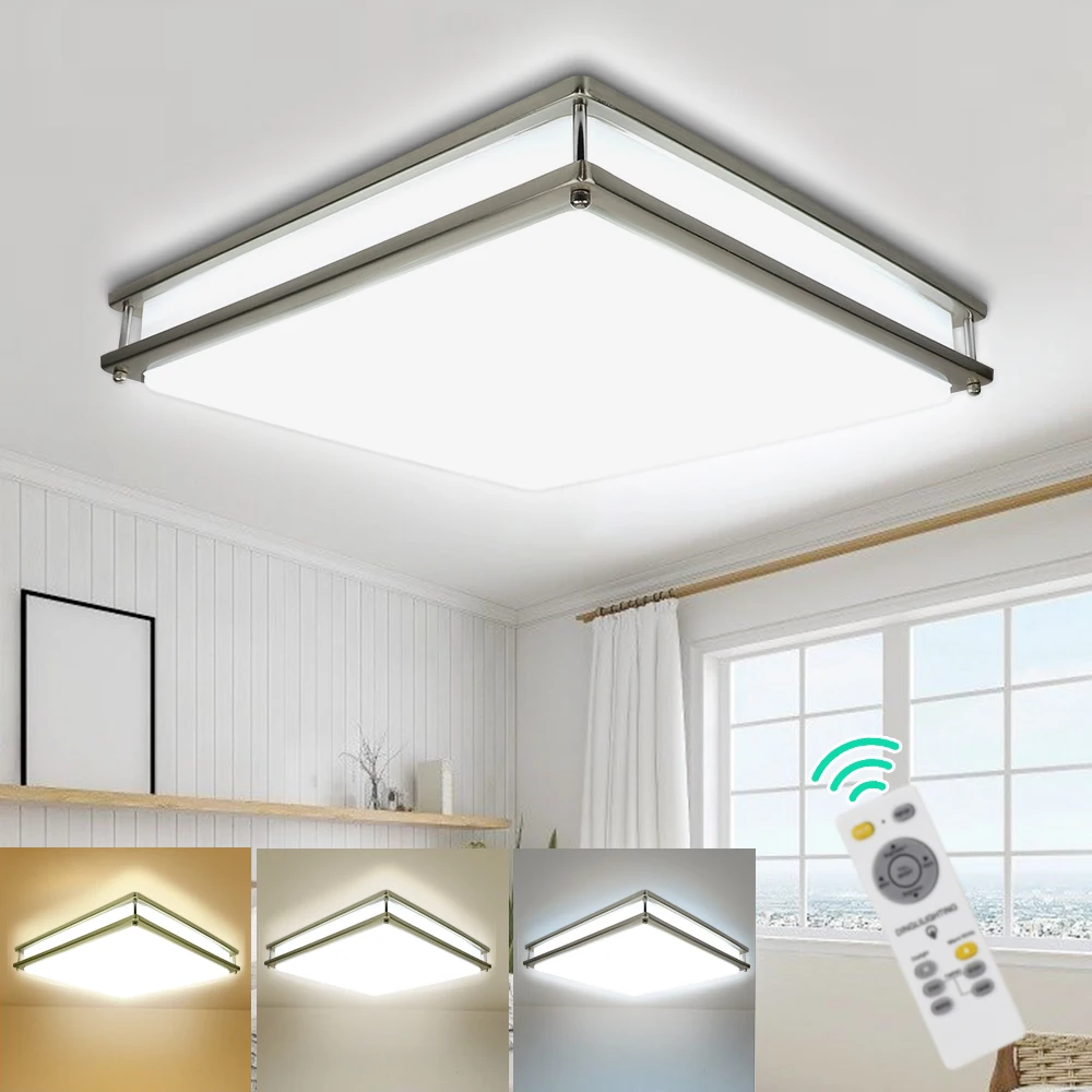 Depuley 48W Square Ceiling Light Dimmable LED Flush Mount Light with Remote Control Modern for Bedroom Living Dining Room