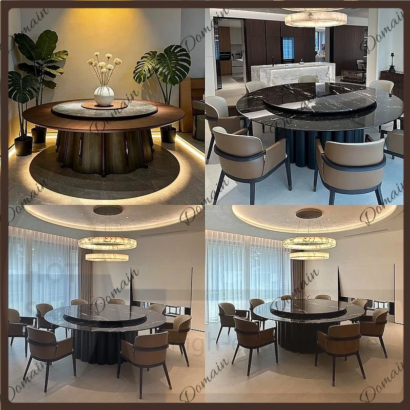 VP Hotel 2.2M Electric Large Round Table with Lazy Susan Stone Plate Hot Pot Restaurant Banquet Dining Table for 20 People