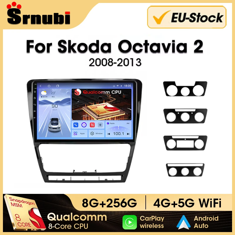 Srnubi 2 Din Android Qualcomm 8 Core Car Radio For SKODA Octavia 2 A5 2008-2013 Multimedia Video Player Navigation Carplay