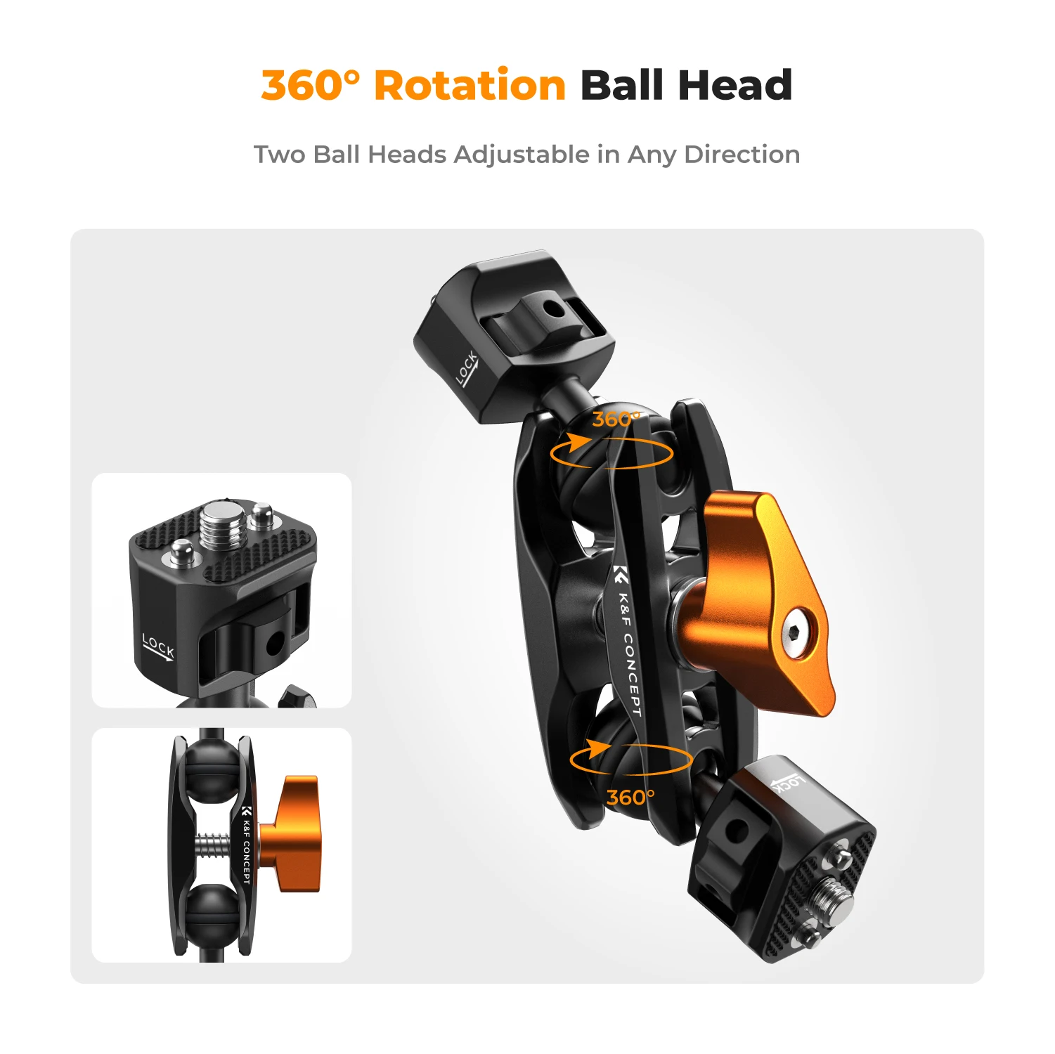 K & F Concept Multi-Funcional Super Clamp, Cabeça de Bola Dupla 360 °, Braço Mágico, GoPro, Insta360, DJI, OSMO, Câmera Acoto, Telefone