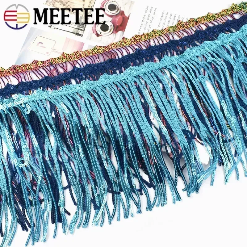 1/2/4Yards Meetee 17cm Laser Sequins Tassel Lace Trim Glitter Fringe Ribbon for Show Clothes Dress DIY Crafts Sewing Accessories