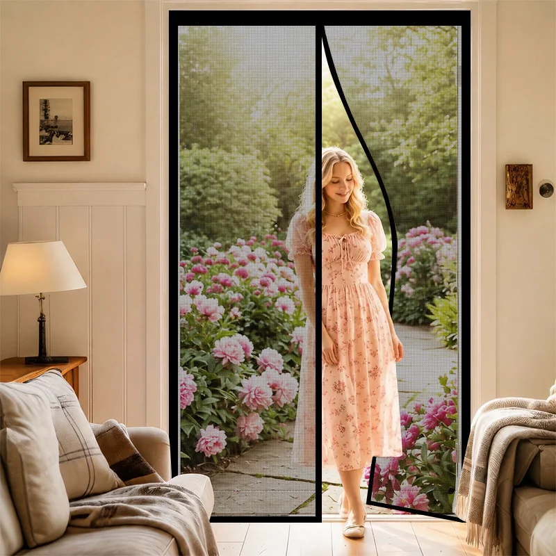 Summer Non-Drilled Black Sheer Door Style Bedroom Magnetic Thickened High-Definition Courtyard Mosquito-Proof Curtain