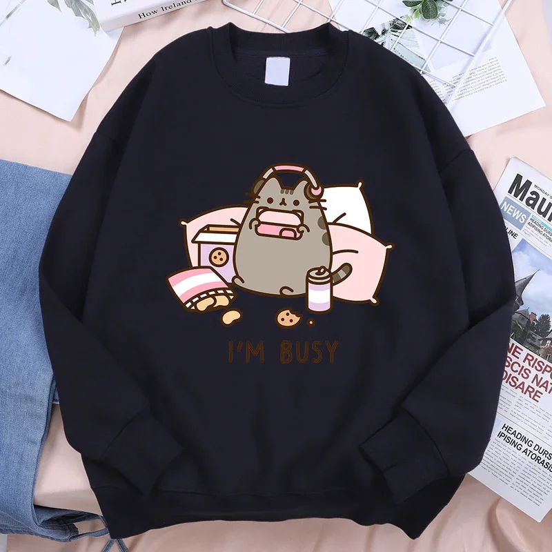 Sorry I'M Busy Cat Playing Games With Headphones Men Sweatshirt Autumn Fleece Fleece Hoody Hip Hop Soft Clothing Fashion Hoodies