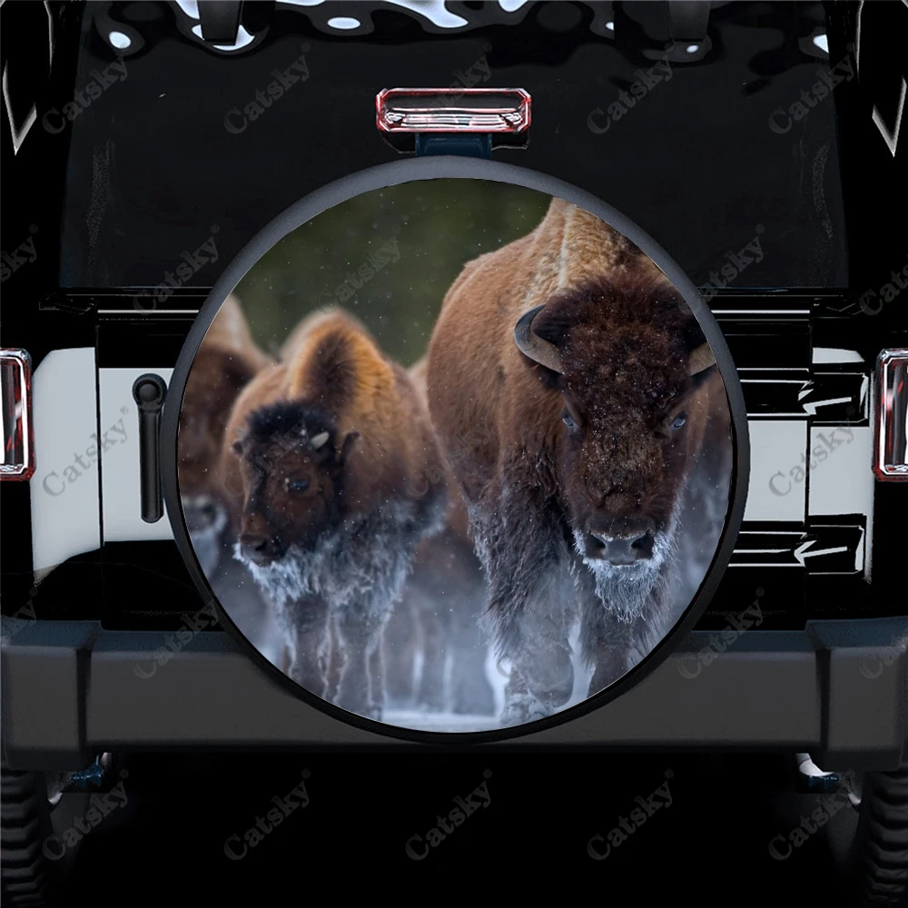 

Animal - American Bison Print Spare Tire Cover Waterproof Tire Wheel Protector for Car Truck SUV Camper Trailer Rv 14"-17"