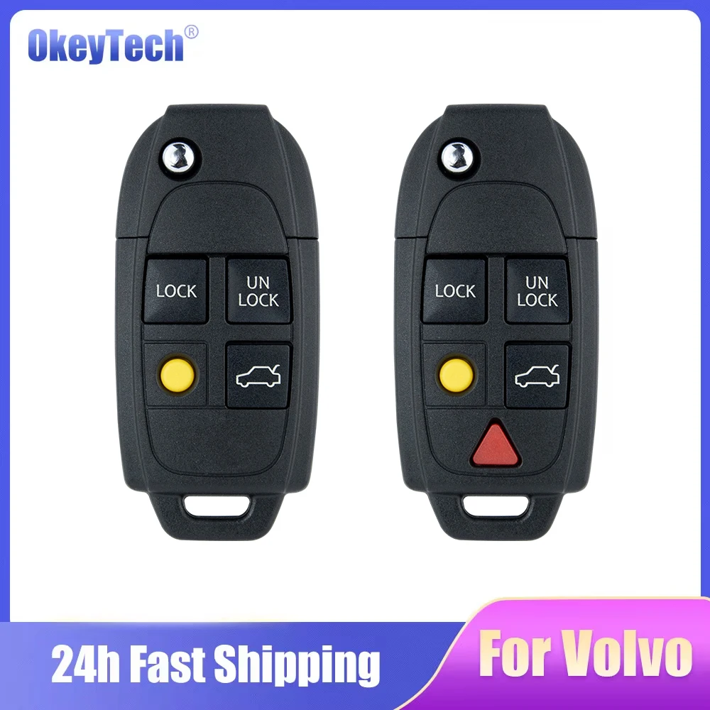 

OkeyTech 4/5 Buttons For Volvo XC70 XC90 V50 V70 S60 S80 C30 New Replacement Remote Flip Folding Car Key Case Cover Uncut Blade