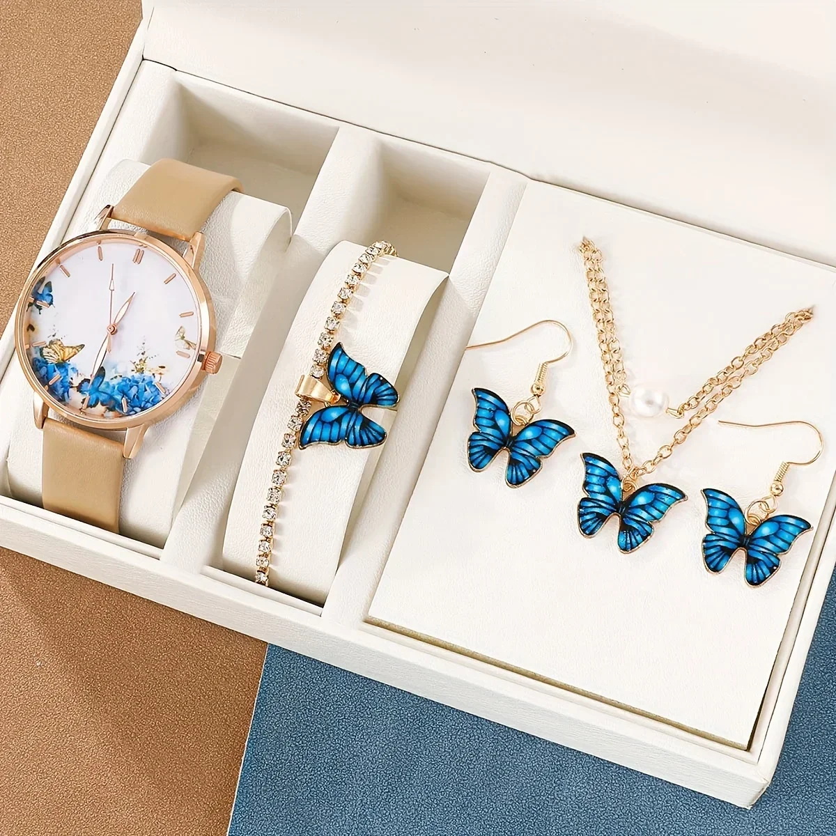 

5pcs/set Women's Watch Butterfly Fashion Quartz Watch Boho Casual Analog Wrist Watch & Jewelry Set, Gift For Mom Her