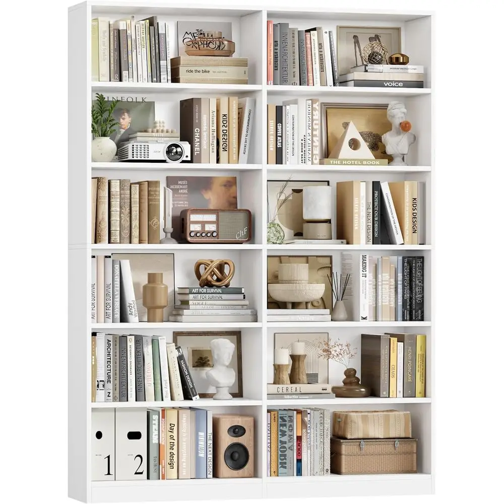 Acbotall Bookshel And Bookcase, 6-Tier Double Wide Bookshel…