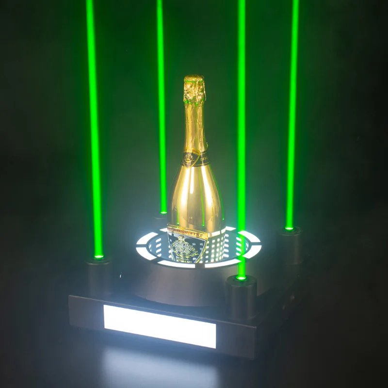 Soporte de exhibición de botellas iluminado, luz láser verde Led, champán, XO, presentador láser, glorificador, estante de vino