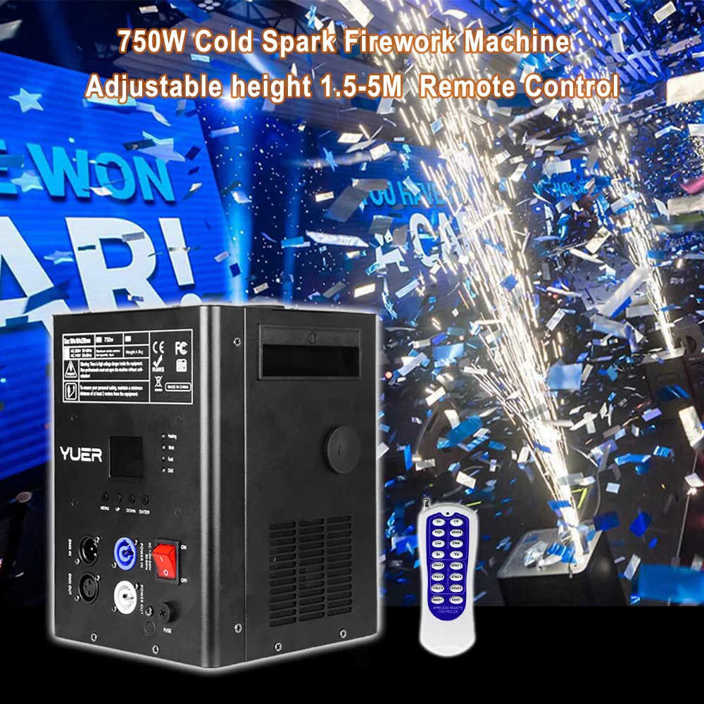 

750 Вт фейерверк с холодной искрой, регулируемая высота 1,5-5 м, DMX512, пульт дистанционного управления для DJ, дискотек, вечеринки, свадебного бара, клуба