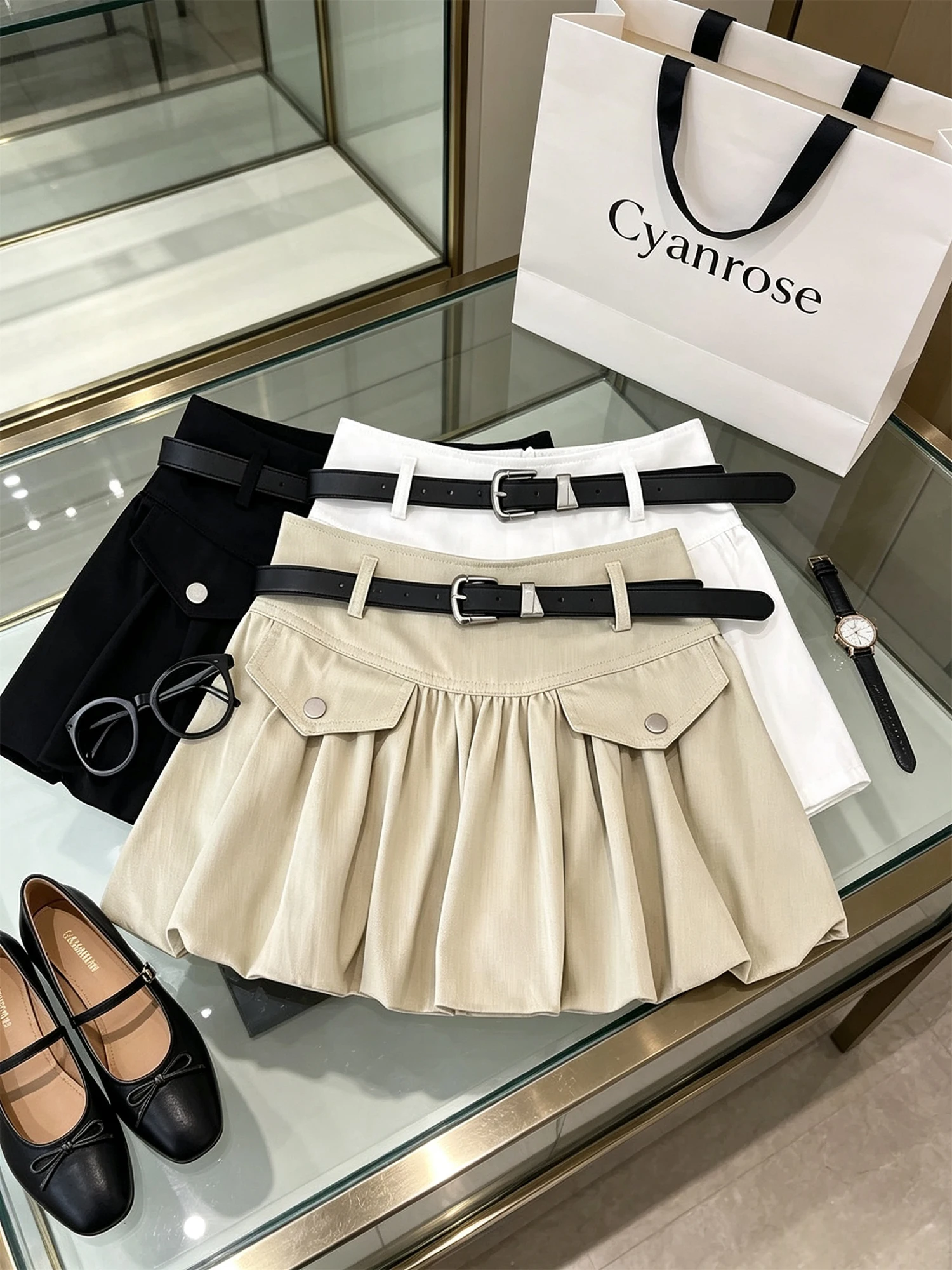 Women's Khaki A-Line Skirt Y2K Gyaru Mini Skirts Vintage Harajuku Fashion Korean High Waist Flared Skirt for Women Summer 2026