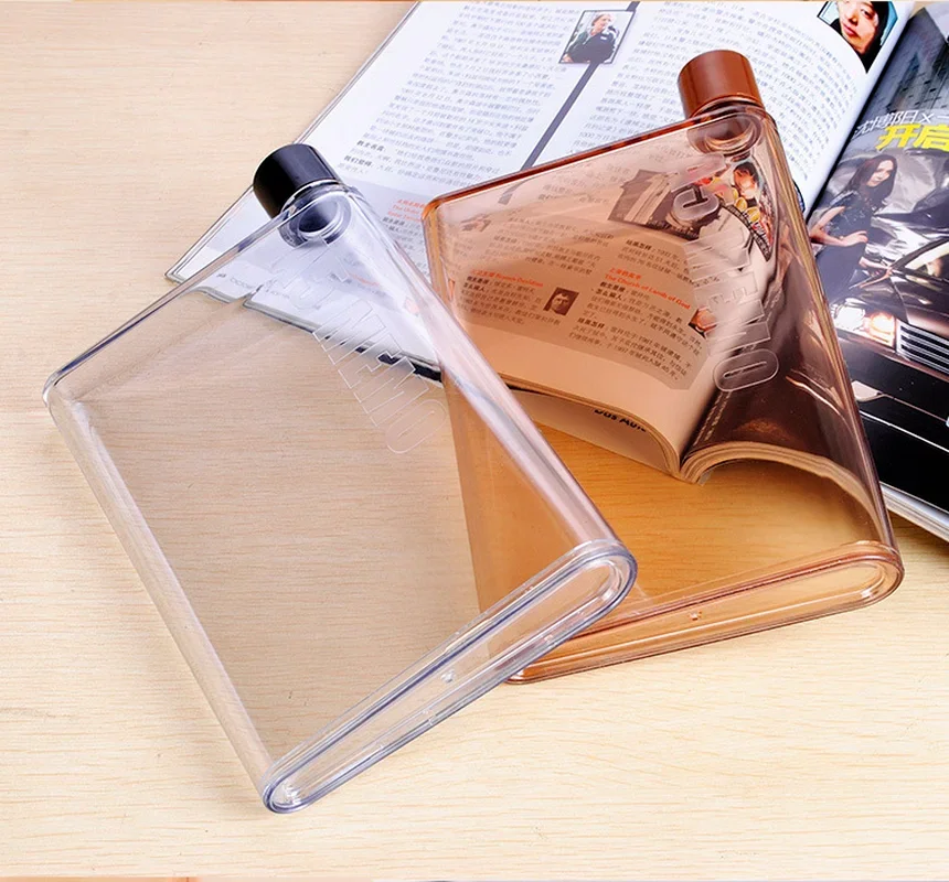 350ml/420ml Originality Notebook Type Water Bottle Flat Paper Kettle BPA-free Hydro Flask Transparent Plastic Water Bottle