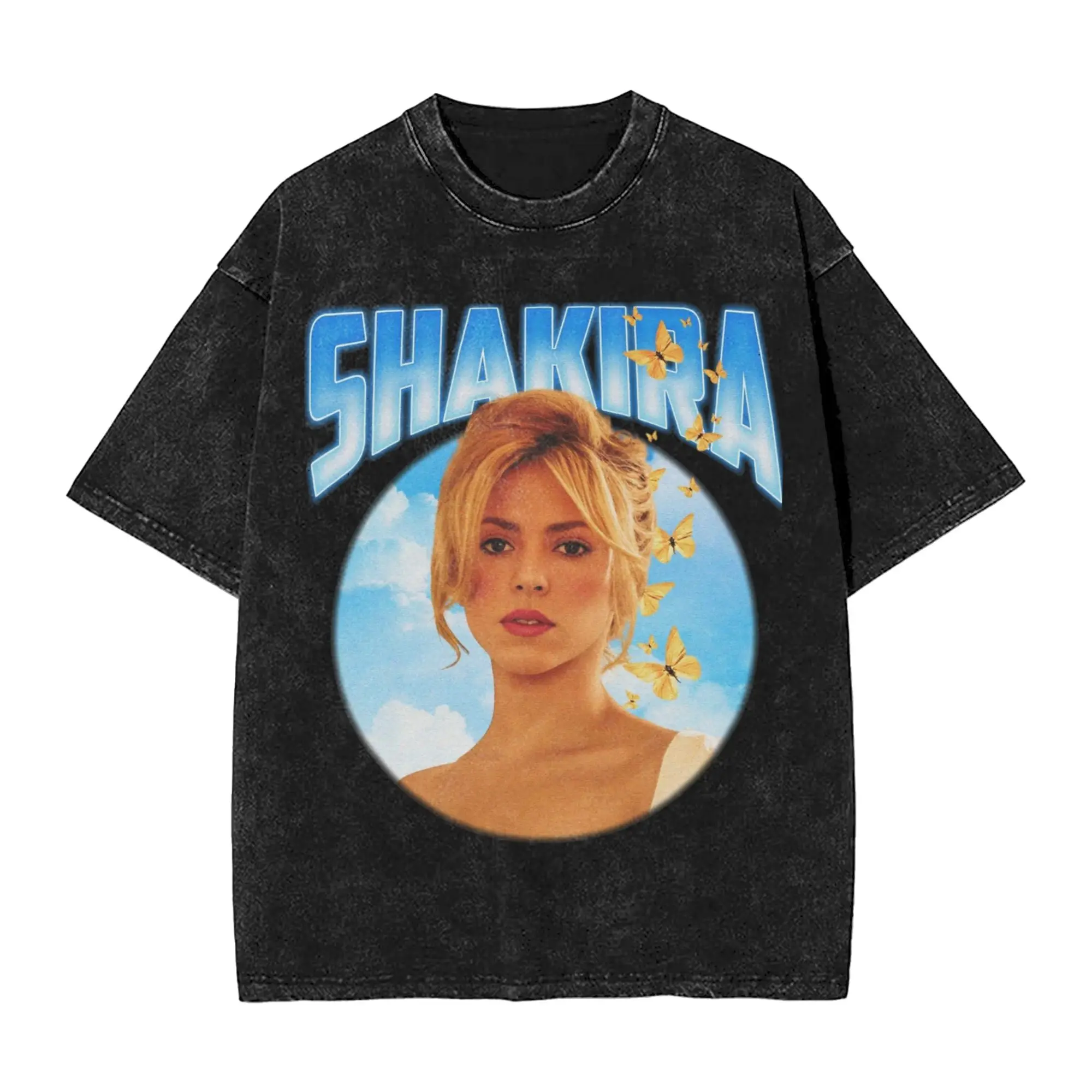 Washed T Shirts Singer Shakira Hip Hop Vintage T-Shirt Harajuku  Streetwear 100% Cotton Summer Tops Tees for Men Women