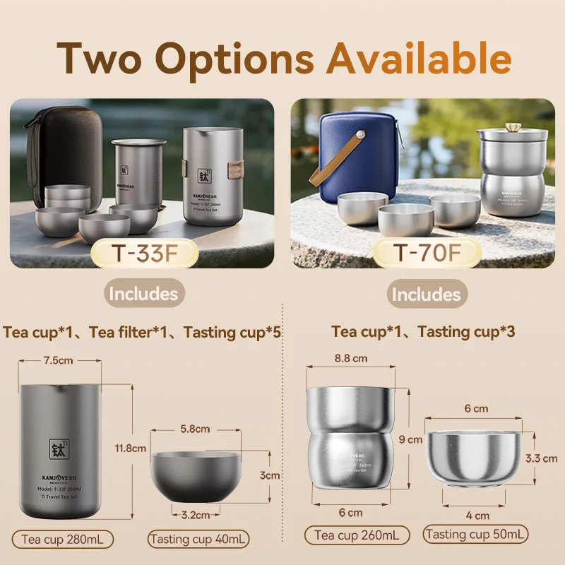 KAMJOVE Pure Titanium Travel Tea Set,New Portable Outdoor Camping Tea Pot with Quick-Serve Cups,Titanium content: 99.91% Tea Cup