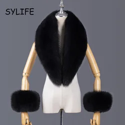 2024 Real Fox Fur Collar Winter Women Luxury Fur Scarf Natural Furry Fur Collar and Cuffs Set Neck Warm Fox Fur Scarves for Coat