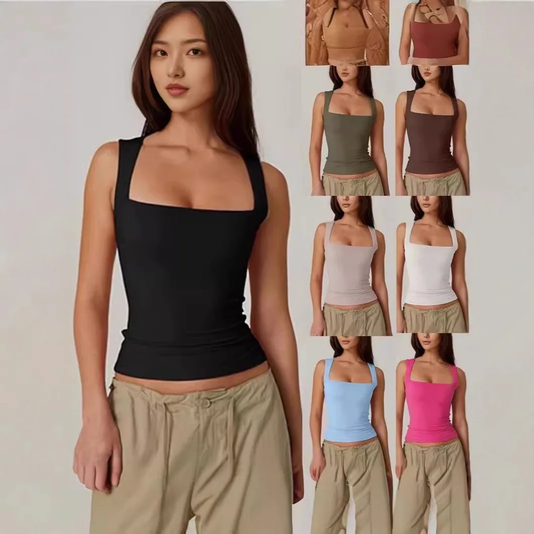 Uliczny styl, pikantna dziewczyna, modny kwadratowy dekolt, podstawowy, dopasowany krój, wyszczuplająca kamizelka, damska baza, odzież damska, styl dojazdowy, elegancki...