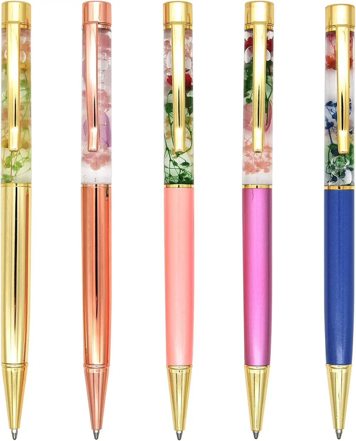2P Personalized Laser Engraving DIY Flower Pen Elegant Liquid Oil Filled Metal Ballpoint Pen for Office & Wedding Gifts Logo pen