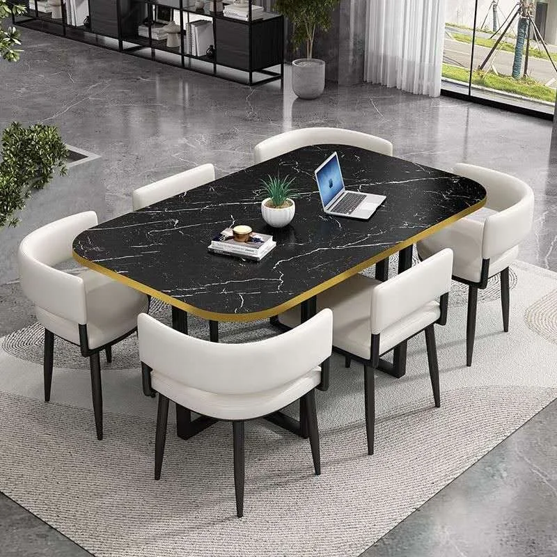 Modern Large Dining Table Set 6 Seater Coffee Shop Restaurant Furniture for Mall Hotel Dining Meeting Rooms Includes 1 Table 6