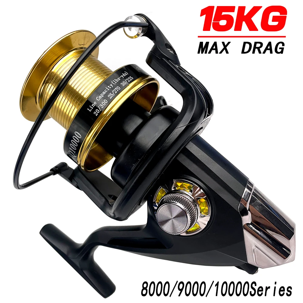 Metal Spool Spinning Fishing Reel 8000 9000 10000Series Fishing Wheel 4.9:1 Sea Boat Trolling Fishing Tackle Carp Feeder Reel