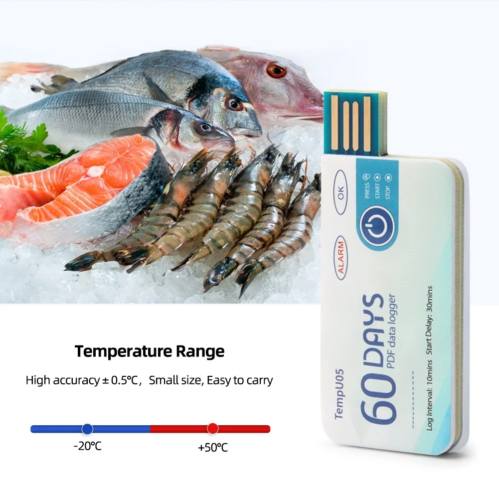 Disposable Temperature Data Logger 60 Days PDF Report High Accuracy For Cold Chain Transport Food Storage Monitoring To