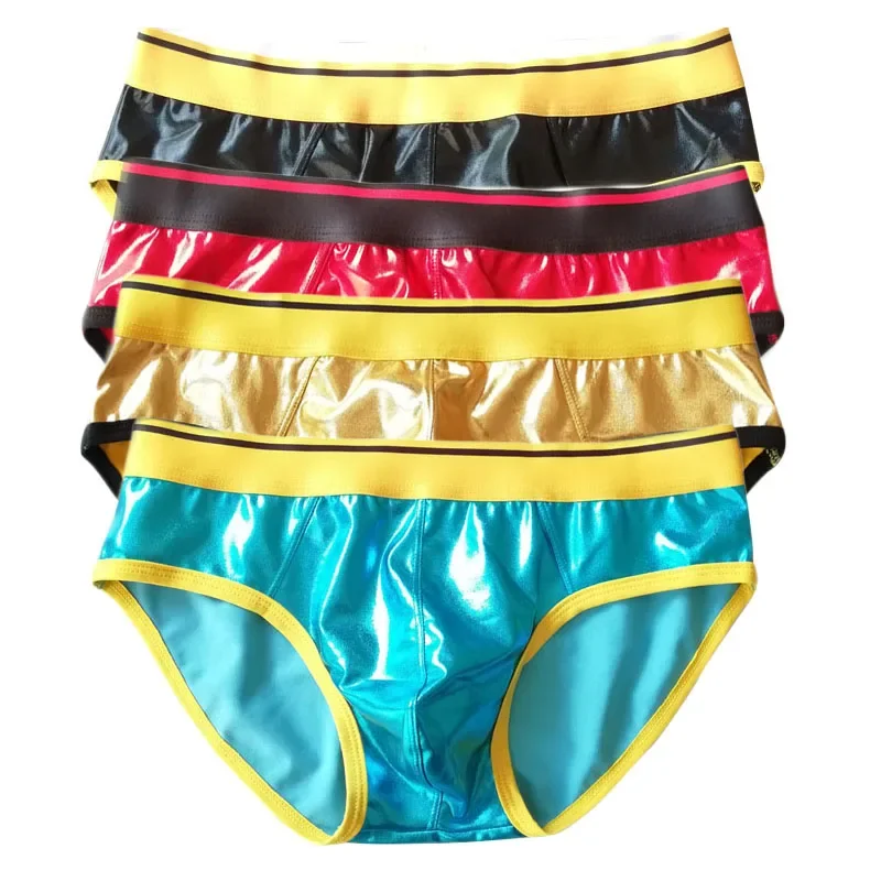 

4PCS Sexy Men's Underwear Patent Leather Shinning Briefs Jockstrap Stretch Sissy Pouch Underwear Briefs Male Fashion Comforty