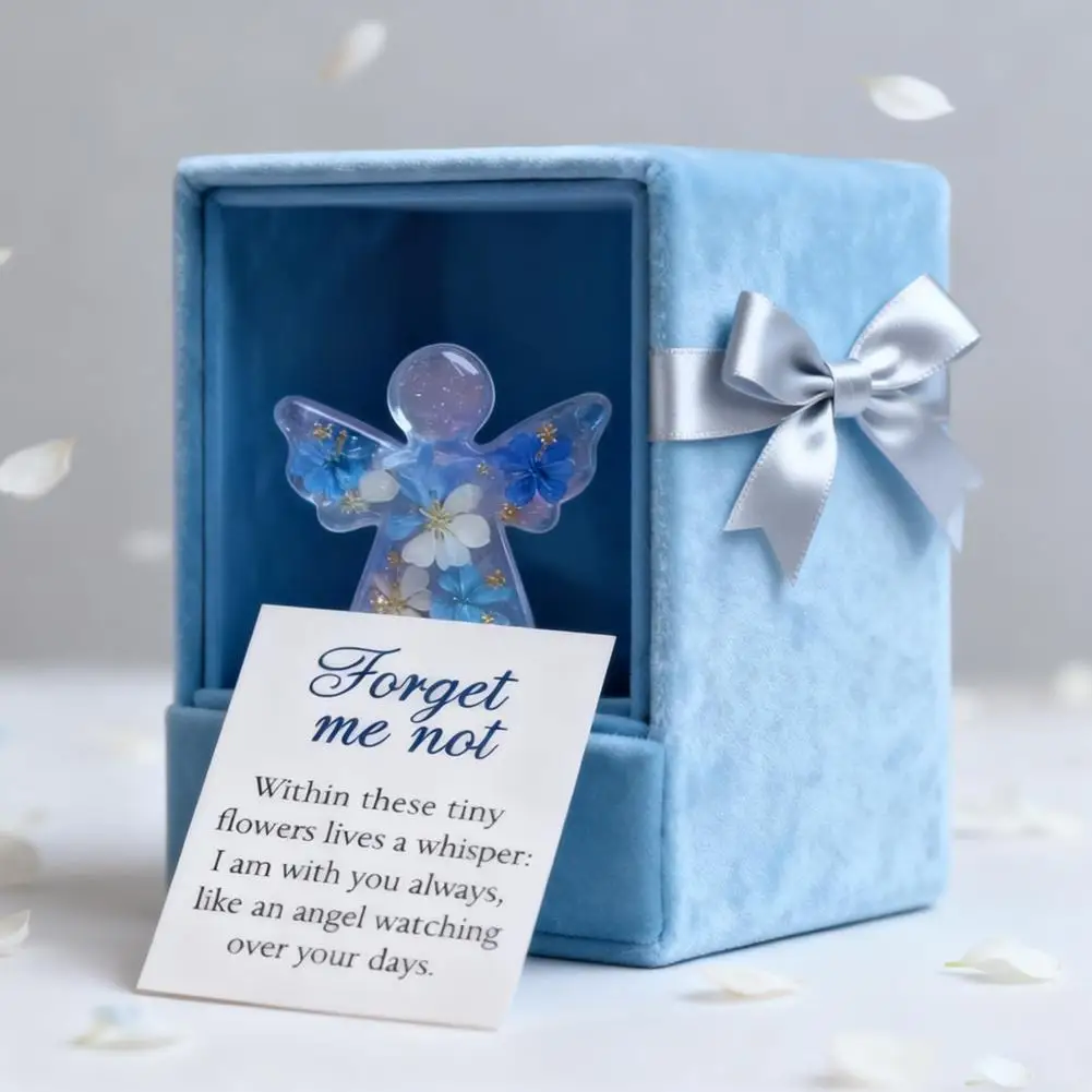 هدية Forget-Me-Not Angel المصنوعة يدويًا - تفاصيل معقدة، مع زهرة Forget-Me-Not الجميلة، هدية تزيينية لأصدقاء العائلة