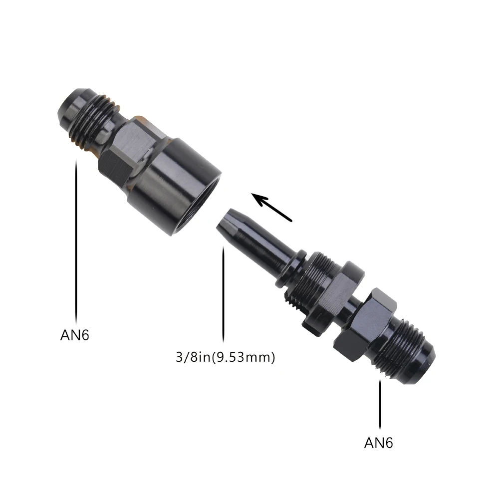 محول خط الوقود EFI مناسب AN6 إلى 1/4&5/16 بوصة خط صلب لقفل الدفع سريع التوصيل لنظام وقود السباق، سبائك ألومنيوم سوداء باستخدام الحاسب الآلي #3
