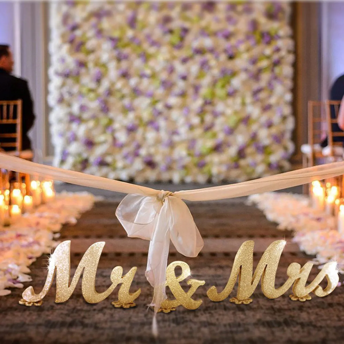 Gold Glitter Mr & Mrs Wooden Table Sign – Freestanding Wedding Decoration, DIY Solid Wood Ornament Gift