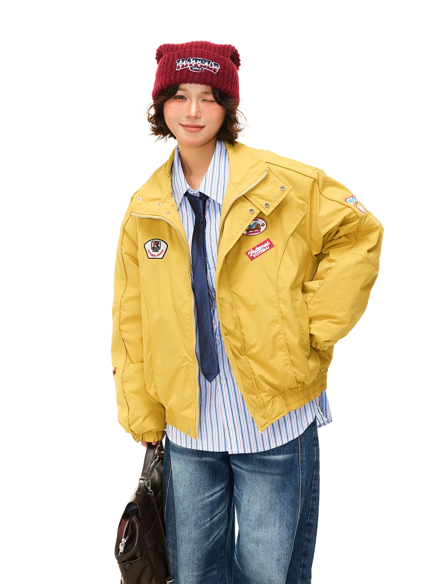 

Chen Zhanlao Store American Retro Label Thiened Cotton Jaet Women's Winter Loose Deconstructed Cotton Coat Stand Collar