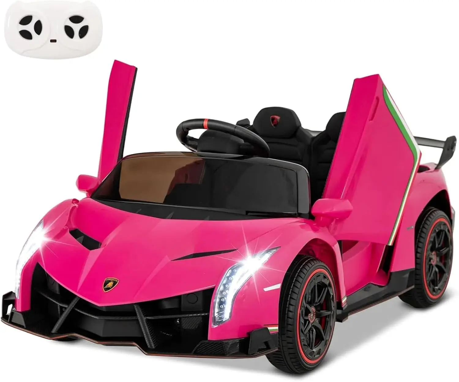 Pink Ride On Car, lizenziertes 12-V-Elektrofahrzeug für Kinder, 3 Geschwindigkeiten, zu öffnende Tür, Hupe, Musik, Steuerhebel, Kleinkind-Fahrt auf C