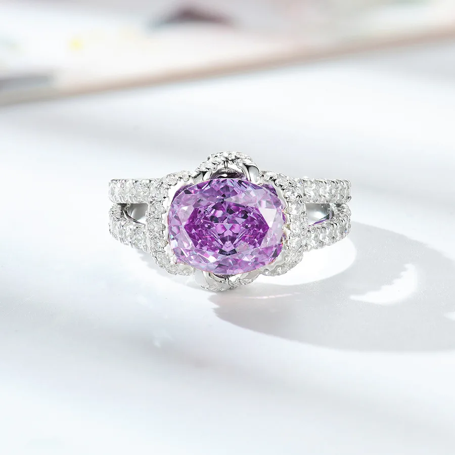 Starry Sky Cutting Explosion Flash Comparable to Ice Flower Pigeon Egg Purple Lithium Zirconia Open Ring Female