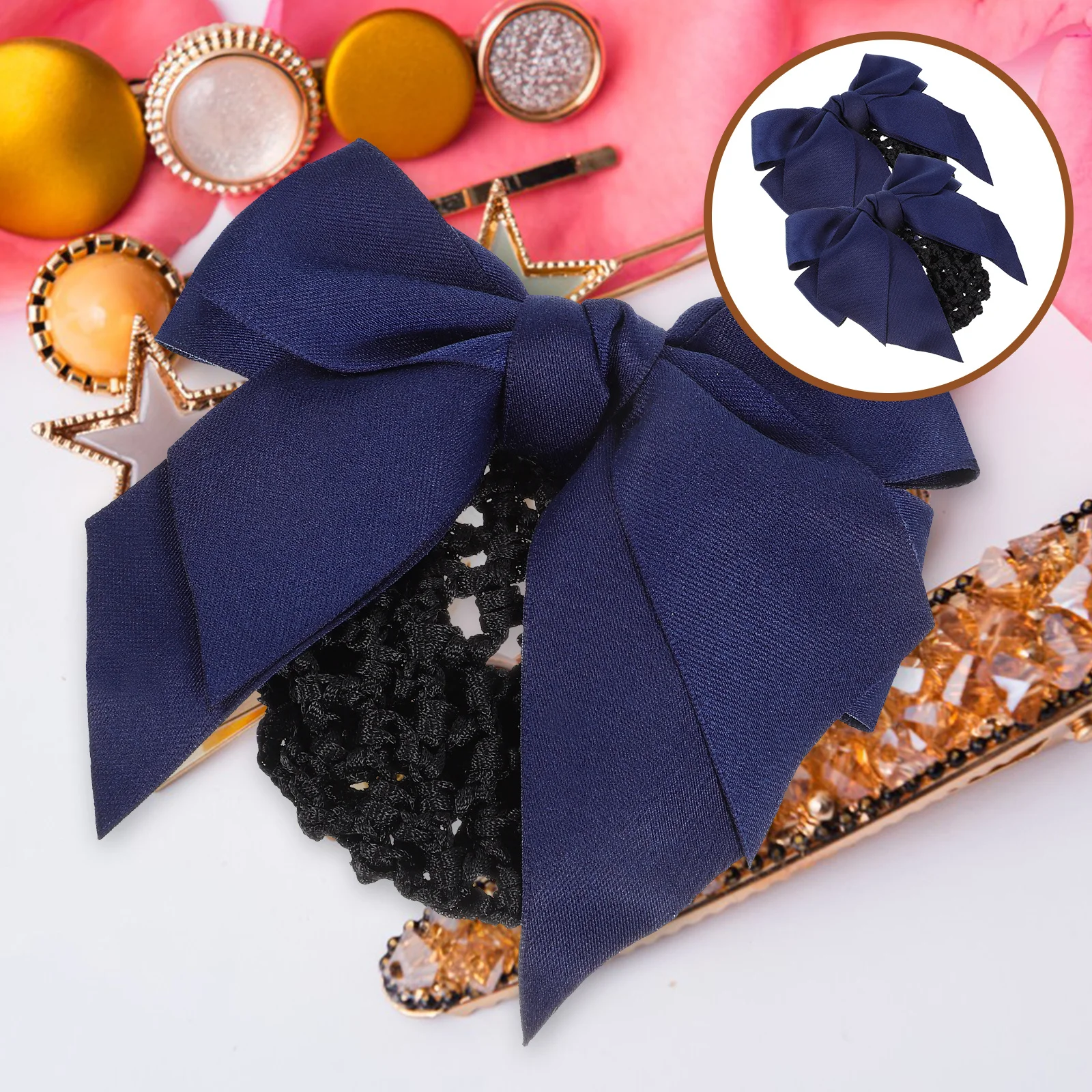 

2 шт., женская сетка для волос с бантом, чехлы для булочек, прочные зажимы для медсестер, официантки, рабочая униформа, сетка для волос, булочка для волос