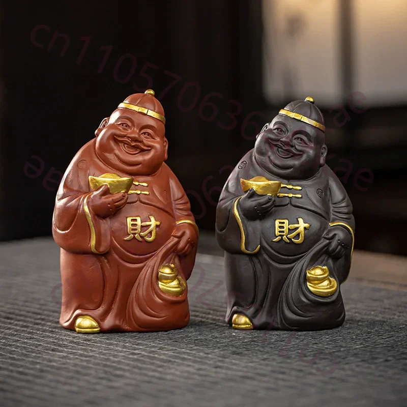 New Chinese Zodiac Pig Fortune Tea Pet, Yixing Zisha Clay Teapot Pallet Ornament, Tea Ceremony Desktop Decoration Gift for Men