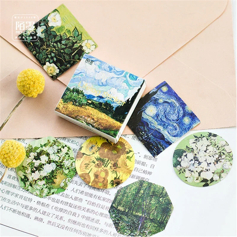 45Pieces Boxed Stickers Van Gogh Creative Retro literary Handbook album decorative stickers seal stickers Scrapbook cut 4CM