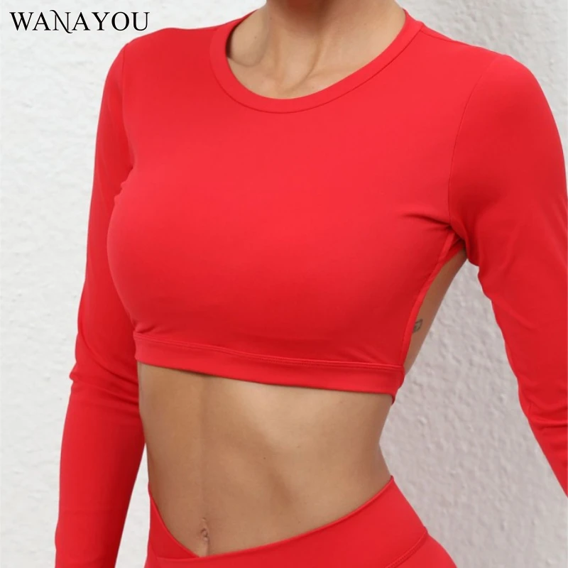 

WANAYOU женская рубашка для йоги с длинными рукавами и подкладкой, спортивный топ, быстросохнущая рубашка для спортзала и фитнеса, жилет для тренировок с открытой спиной